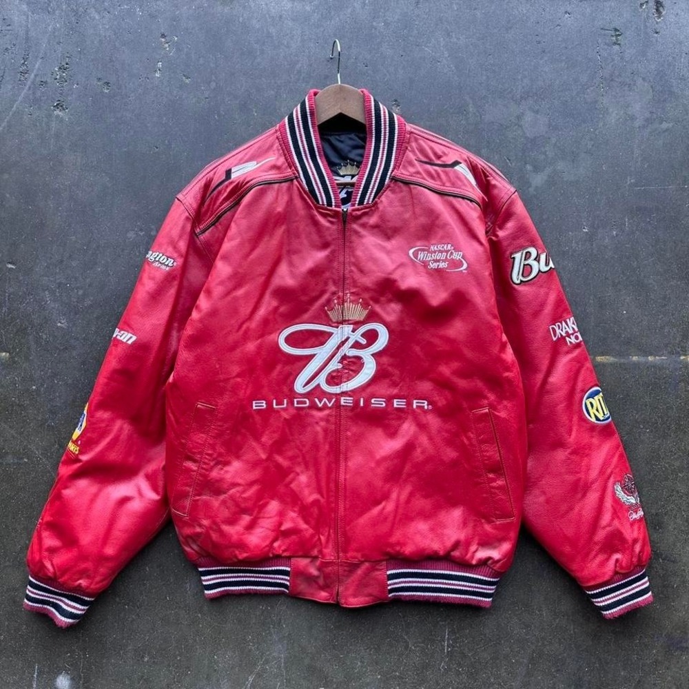 Vintage Budweiser Dale Earnhardt Jr Reversible Leather NASCAR Jacket XL